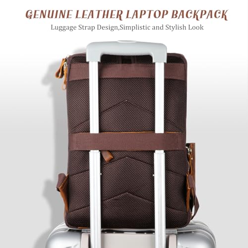 Full Grain Leather Backpack 15.6" Laptop Bag Men's Vintage Genuine Leather Business Backpack Travel Hiking Camping Rucksack Overnight Weekender Daypack