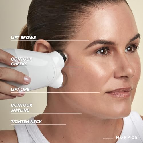 NuFACE Trinity Microcurrent Facial Device Kit - FDA Cleared Face Sculpting & Neck Tightening Device to Contour Cheeks & Brows + Microcurrent Gel Activator, Silk Crème & Brush