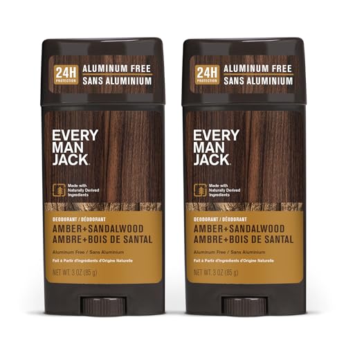 Every Man Jack Amber + Sandalwood Men’s Deodorant - Stay Fresh with Aluminum Free Deodorant For all Skin Types - Odor Crushing, Long Lasting, with Naturally Derived Ingredients - 3oz (2 Pack)