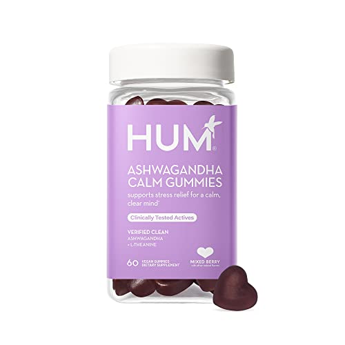 HUM Ashwagandha Calm- L-Theanine & Ashwagandha for Daily Relaxation & Mood Support - Mixed Berry Flavor (60 Vegan Gummies)