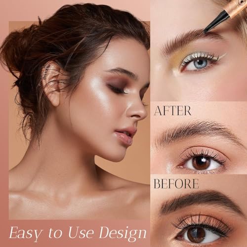 2024 New Magic Eyebrow Pencil, 3D Waterproof Microblading Eyebrow Tattoo Pencil, 4 Fork Tip Tattoo Pencil Creates Natural Looking Brows (02# Dark Brown)