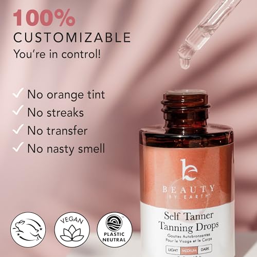 Self Tanning Drops - USA Made with Natural & Organic Ingredients, Medium Face Tanning Drops to Add to Lotion, Moisturizing Bronzing Drops for Face & Body, Toxin Free Face Tanner for Fake Tan