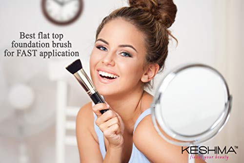 Flat Top Kabuki Foundation Brush By KESHIMA - Premium Makeup Brush for Liquid, Cream, and Powder - Buffing, Blending, and Face Brush