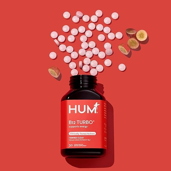 HUM B12 Turbo - Daily Energy & Calcium Support & Mood Support + Hormone Balance - Non-GMO, Gluten-Free, Vegan (30 Tablets)