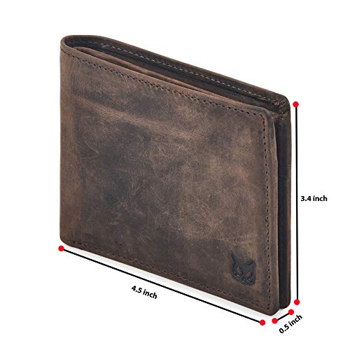 Real Leather Mens Bifold Wallet RFID Blocking Slim Minimalist Front Pocket - Thin & Stylish with ID Window in Gift Box (Crazy Horse, Coffee)