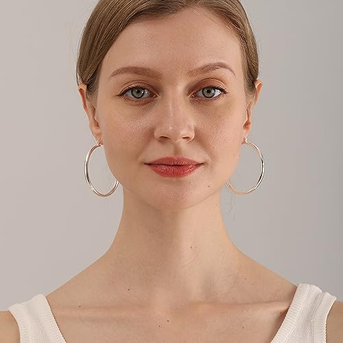 4mm Thick Gold Chunky Earrings Steling Silver Post Hoops Earrings For Women Hollow Tube Hoops Earrings Thick Gold Hoop Earrings Hypoallergenic Lightweight Gold Hoop Large Earrings 20/30/40/50/60MM