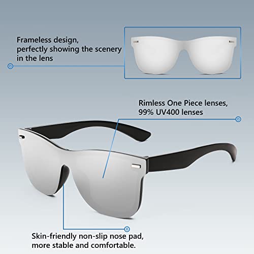 FEISEDY Sunglasses, Rimless Mirrored Sun Glasses with Reflective One-Piece Lens, B4114