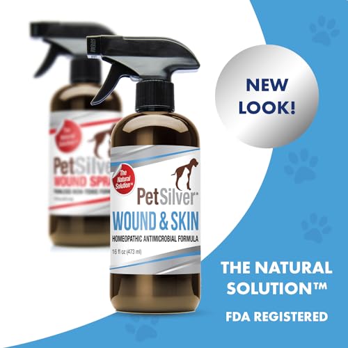 PetSilver Wound & Skin Spray with Patented Chelated Silver, Allergy Relief for Dogs Itching, Hot Spot Treatment for Dogs, Cat and Dog Wound Care, Natural Skin Soother for Dogs, USA, 16 fl. oz.