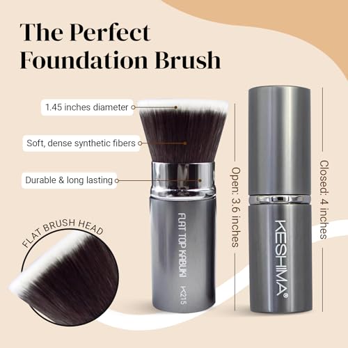 Flat Top Retractable Makeup Brush - Premium Travel Makeup Brush, Kabuki Brush, Foundation Brush for Liquid Makeup, Powder and Cream