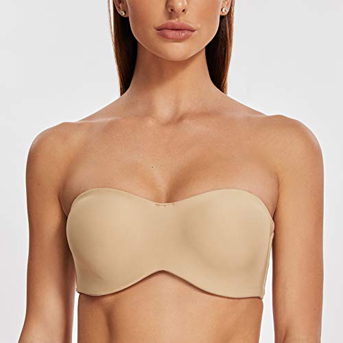 MELENECA Women's Strapless Bra for Large Bust Minimizer Unlined Bandeau with Underwire