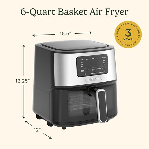 Cuisinart Air Fryer Oven – 6-Qt Basket Stainless Steel Air Fryer – Dishwasher-Safe Parts with 5 Presets – Roast, Bake, Broil, Air Fry and Keep Warm – Quick & Easy Meals – AIR-200