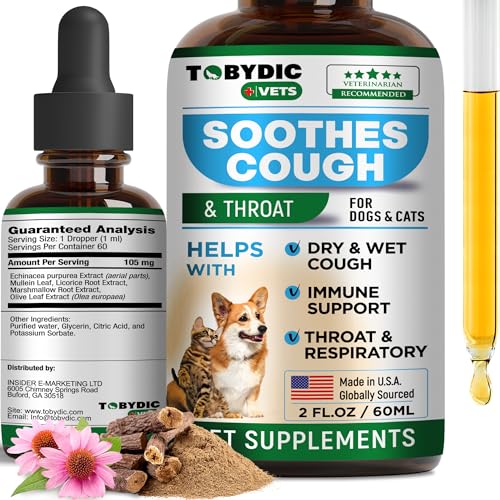 Natural Dog Cough Medicine & Antibiotic for Cats Respiratory Infection - Sneezing Relief & Kennel Cough Treatment - Trachea Collapse & Pet Asthma Support - Made in USA