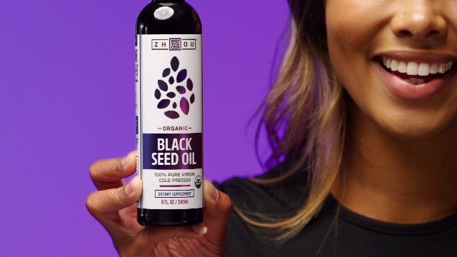 Zhou Organic Black Seed Oil | 100% Virgin Cold Pressed Omega 3 6 9 | Super Antioxidant for Immune Support, Joints, Digestion, Hair & Skin | Vegan, Gluten-Free, Non-GMO | 8oz