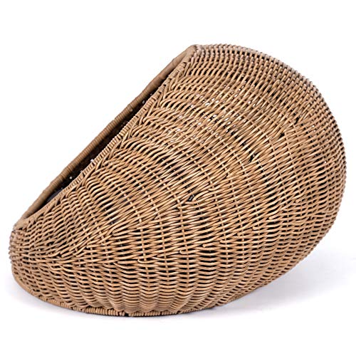 Wicker Cat Bed Dome for Medium Indoor Cats - a Covered Cat Hideaway Hut of Faux Rattan Houses Pets in Dome Basket, Washable