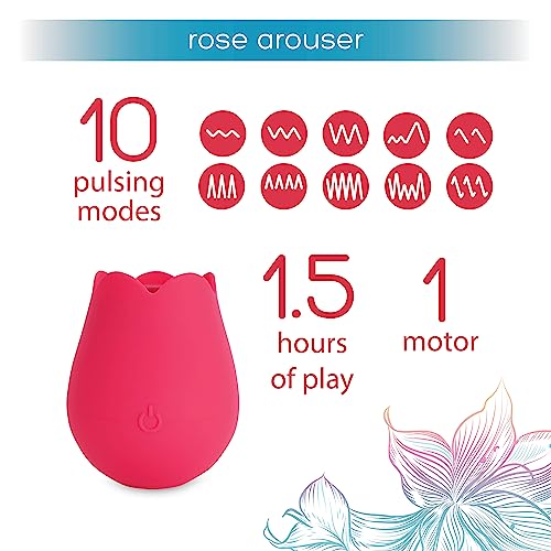 plusOne Rose Vibrator for Women - Clitoral Stimulator Made of Body-Safe Silicone, IPX-7 Waterproof, USB Rechargeable & 10 Pulsing Settings, Red