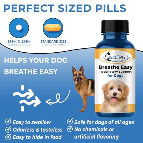 BestLife4Pets Kennel Cough & Respiratory Remedy - Breathe Easy Natural Support for Dog Sneezing, Wheezing, Runny Nose, Cough - Canine Respiratory Infection Relief - 400 Odorless, Tasteless Pills