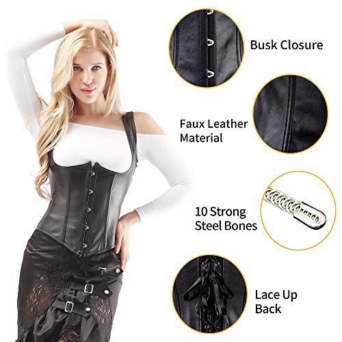 Alivila.Y Fashion Corset Womens Faux Leather Steampunk Corsets Victorian Bustier Top