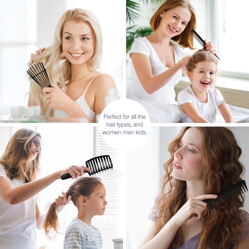 4Pcs Detangling Hair Brush Set, Detangler Comb and Brush for Curly Hair, Styling Hairbrush Wide Tooth Comb Hair Care for Wet Dry Long Thick Thin Curly Natural Hair(Black)