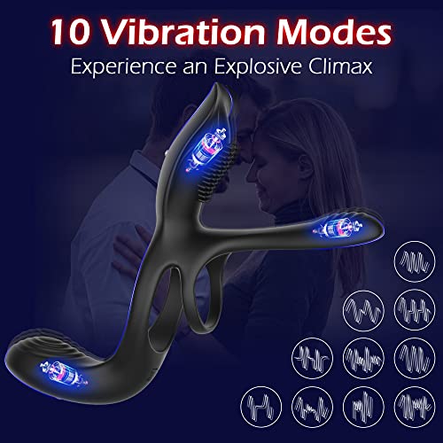 Vibrator for Couple, 3 in 1 Vibrating Cock Ring with 10 Modes, Men's Penis Vibrators, Perineum , G spot, Clitorals Stimulator for Women, Sex Novelties, Adult Sex Toys & Games Black