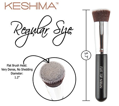 Flat Top Kabuki Foundation Brush By KESHIMA - Premium Makeup Brush for Liquid, Cream, and Powder - Buffing, Blending, and Face Brush