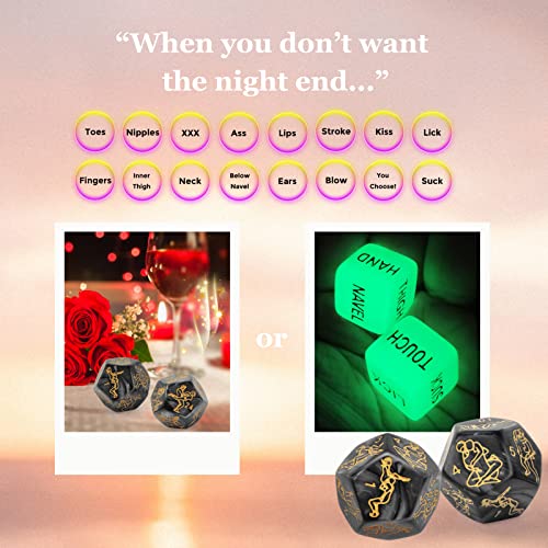 Sex Dice Party Favor, Sex Position Dice, Glow in The Dark Acrylic Material (Black 6PCS + Storage Bag)