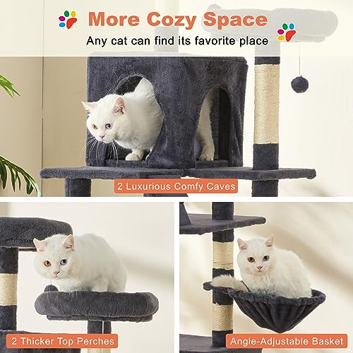 MDEAM Cat Tree 81 Inch Multi-Level Large Cat Tower for Large Cats with Cat Caves/Scratching Board/Climbing Ladder/Sisal Scratching Posts/Basket/Cozy Plush Cat Perches(Dark Gray)