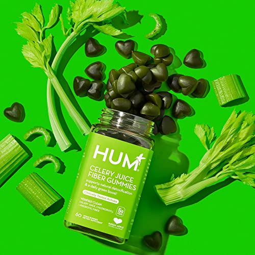 HUM Celery Juice Fiber Gummies The First Prebiotic Celery Juice Gummy, Supports Detoxification and A Daily Green Boost with Celery Juice, Chlorophyll, and Prebiotic Fiber(60 Count)