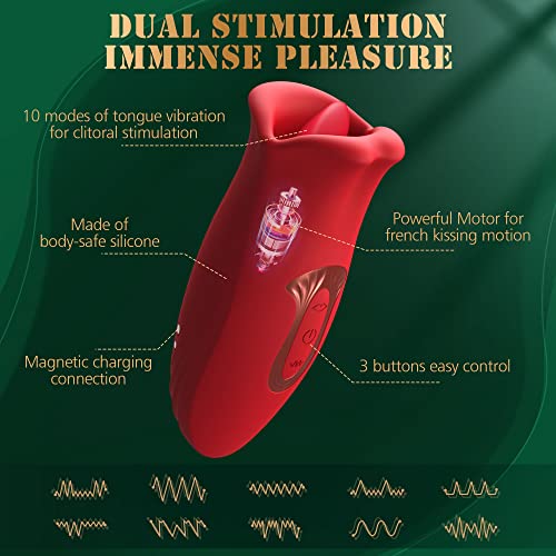 Adult Sex Toys Vibrator, Rose Toy, Rose Sex Stimulator for Women with 10 Vibration Modes and 10 French Kissing Modes, Tongue Sex Toy Vibrator, Clitoral Vibrator for Women, Adult Sex Toys