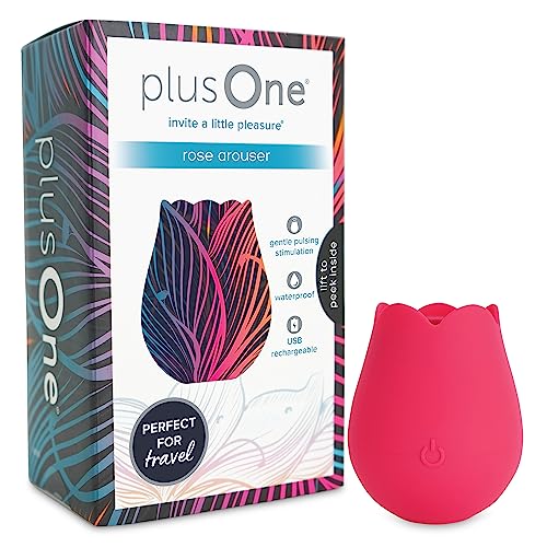 plusOne Rose Vibrator for Women - Clitoral Stimulator Made of Body-Safe Silicone, IPX-7 Waterproof, USB Rechargeable & 10 Pulsing Settings, Red