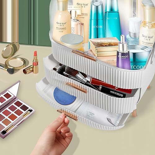 MASSY Egg Shape(Oval) Makeup Storage Box, Countertop Portable Vanity Cosmetics Organizer Preppy