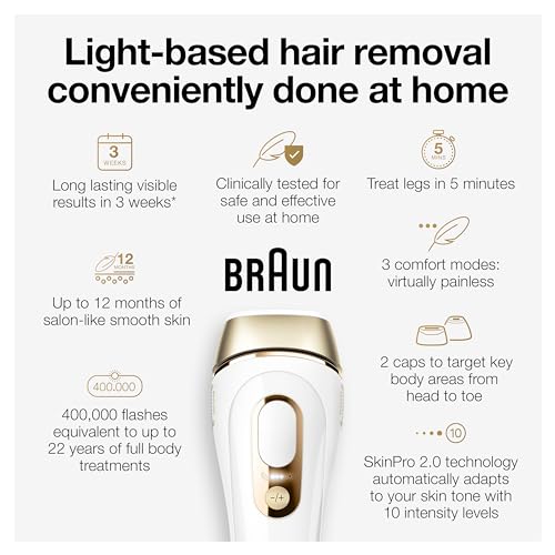 Braun IPL Long-lasting Laser Hair Removal Device for Women & Men, Silk Expert Pro5 PL5157, Safe & Virtually Painless Alternative to Salon Laser Hair Removal, Full Body, With Venus Razor & Luxury Case