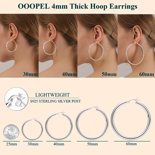 4mm Thick Gold Chunky Earrings Steling Silver Post Hoops Earrings For Women Hollow Tube Hoops Earrings Thick Gold Hoop Earrings Hypoallergenic Lightweight Gold Hoop Large Earrings 20/30/40/50/60MM