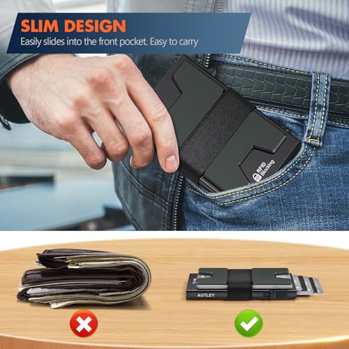 Slim Card Holder, Minimalist Pop Up Wallet for Men | RFID Blocking, Cash Band, 12+ Cards Storage (Black)