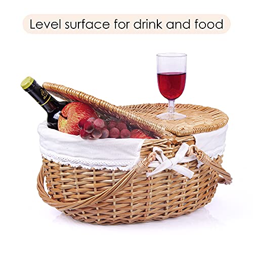 Wicker Picnic Basket with Lid and Handle Sturdy Woven Body with Washable Lining for Easter,Mother's Day,Outdoor Camping