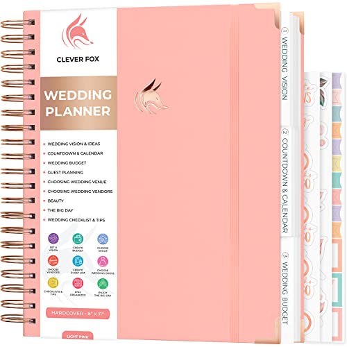 Clever Fox Wedding Planner – Wedding Book & Organizer for the Bride – Wedding Planning Binder with Pockets, Tips & Checklists – Wedding Notebook – Engagements Gift – 25.5x28cm (Light Pink)