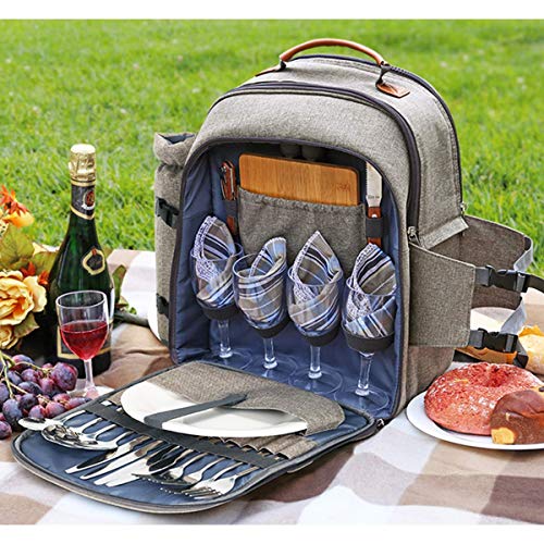 Sunflora Picnic Backpack for 4 Person with Blanket Picnic Basket Set for 2 with Insulated Cooler Wine Pouch for Family Couples (Brush Beige)