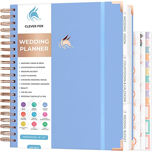 Clever Fox Wedding Planner – Wedding Book & Organizer for the Bride – Wedding Planning Binder with Pockets, Tips & Checklists – Wedding Notebook – Engagements Gift – 10″ x 11″ (Light Blue)