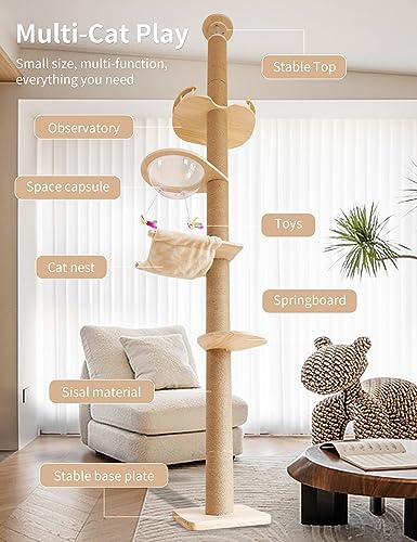 Cat Tree Floor to Ceiling Natural Sisal Rope Scratching Post Height:55.52-118.5 Inches Adjustable Cat Tree Cat Modern Activity Tree