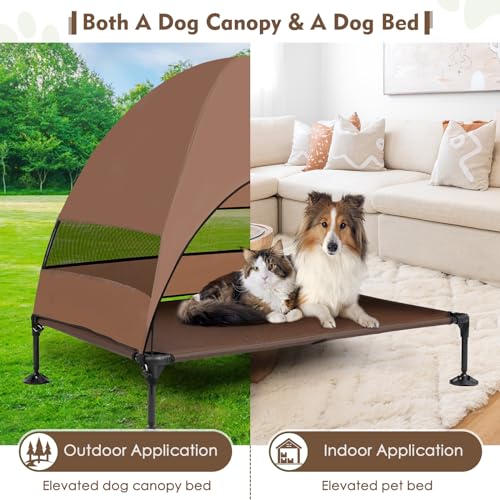 Upgraded Elevated Dog Bed with Canopy, Portable Raised Outdoor Dog Bed with Stable Anti-Slip Feet, Wider Shade Pet Bed Cot, Raised Dog Beds for Large Dogs Camping, Indoor & Outdoor Use