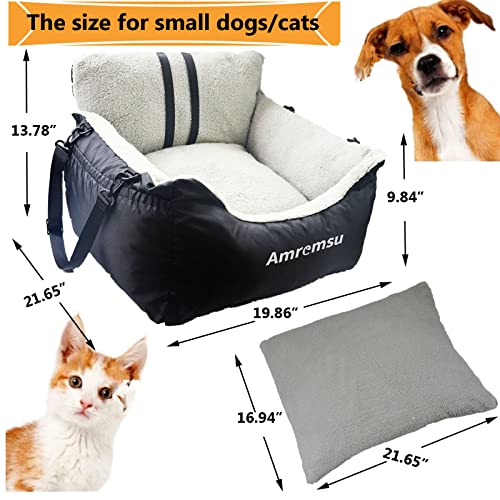 Dog Car Seat for Small Dog,Fully Detachable and Washable Ultra Soft Car Travel Bed Portable Handle and Storage Pockets,with Clip-on Soft Dog Car Seat Under 25,Portable Dog Car Travel Carrier Bed