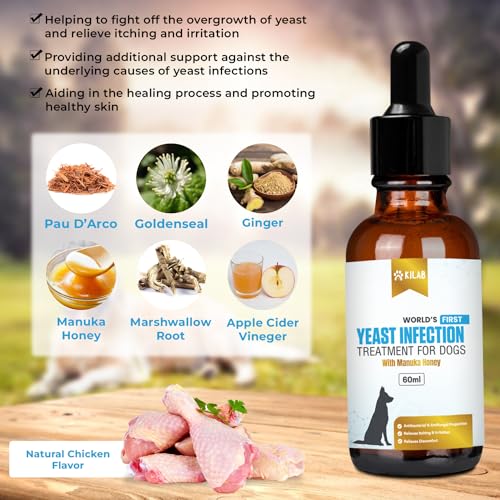 Natural Yeast Infection Treatment for Dogs. Supports Healthy Itch Relief, Inflammation Relief, Allergy Relief & More. Dog Yeast Infection Treatment. (60 ML)