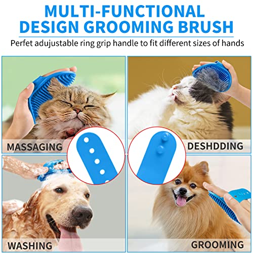 3PCS Dog Bath Brush | Dog Shampoo Brush | Dog Scrubber for Bath | Dog Bath Brush Scrubber | Dog Shower/Washing Brush with Adjustable Ring Handle for Short & Long Hair (Blue Blue Blue)