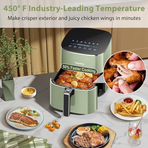 Air Fryer 6QT, FABULETTA 11 One-Touch Functions, 450℉ Fast Cooking, 95% Less Oil, Roast, Bake, Crisps, Broil and Air Fry for Easy Meals, SHAKE Reminder, Dishwasher Safe, Fits for 4-6 People