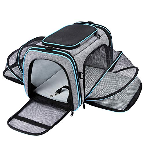 Airline Approved Pet Carrier, Large Soft Sided Pet Travel TSA Carrier 4 Sides Expandable Cat Collapsible Carrier with Removable Fleece Pad and Pockets for Cats Dogs and Small Animals