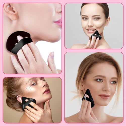 Pimoys 6 Pieces Powder Puff Face Soft Triangle Makeup Puff for Loose Powder Body Powder, Velour Makeup Blender Sponge Foundation Blending Sponges Set Beauty Makeup Tools(Black)