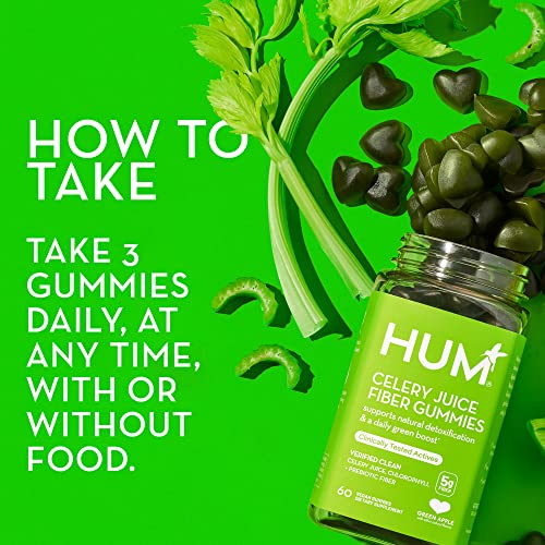 HUM Celery Juice Fiber Gummies The First Prebiotic Celery Juice Gummy, Supports Detoxification and A Daily Green Boost with Celery Juice, Chlorophyll, and Prebiotic Fiber(60 Count)