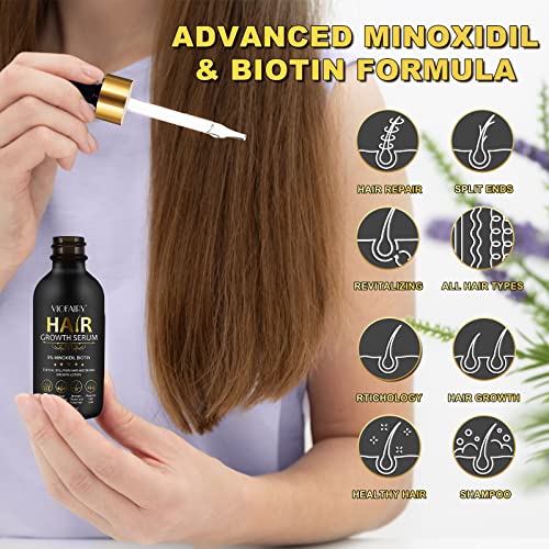 5% Minoxidil for Men and Women Hair Growth Oil, Biotin Hair Growth Serum Hair Regrowth Treatment for Scalp Hair Loss Hair Thinning, Natural Hair Growth for Thicker Longer Fuller Healthier Hair 2.02 oz