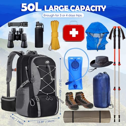 NUBILY 50L Hiking Backpack Waterproof Camping Backpack for Men Women Lightweight HIking Daypack Outdoor Travel Daypack