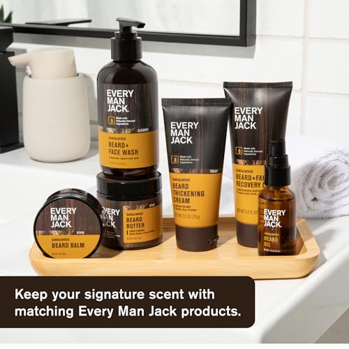 Every Man Jack Sandalwood Beard Oil for Men - Naturally Moisturize & Soften Your Beard w/Shea Butter & Argan Oil - Relieve Itch and Flakes - 1 fl oz (2 Pack)