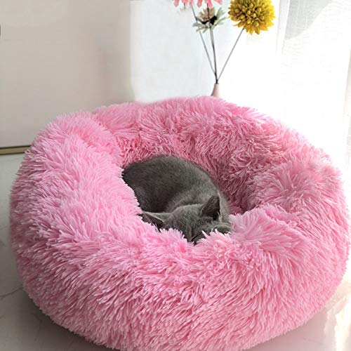 BODISEINT Modern Soft Plush Round Pet Bed for Cats or Small Dogs, Mini Medium Sized Dog Cat Bed Self Warming Autumn Winter Indoor Snooze Sleeping Cozy Kitty Teddy Kennel (24'' D x 8'' H, Hot Pink)